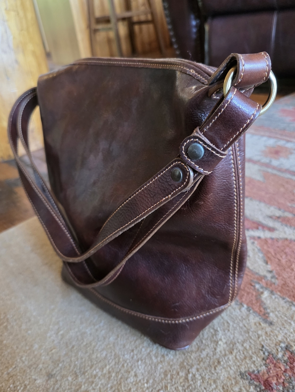 Italian Hand Made Classic Brown Leather Hobo Shoulder Bag